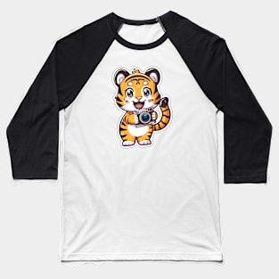 Cute Kawaii Tiger With Camera Baseball T-Shirt